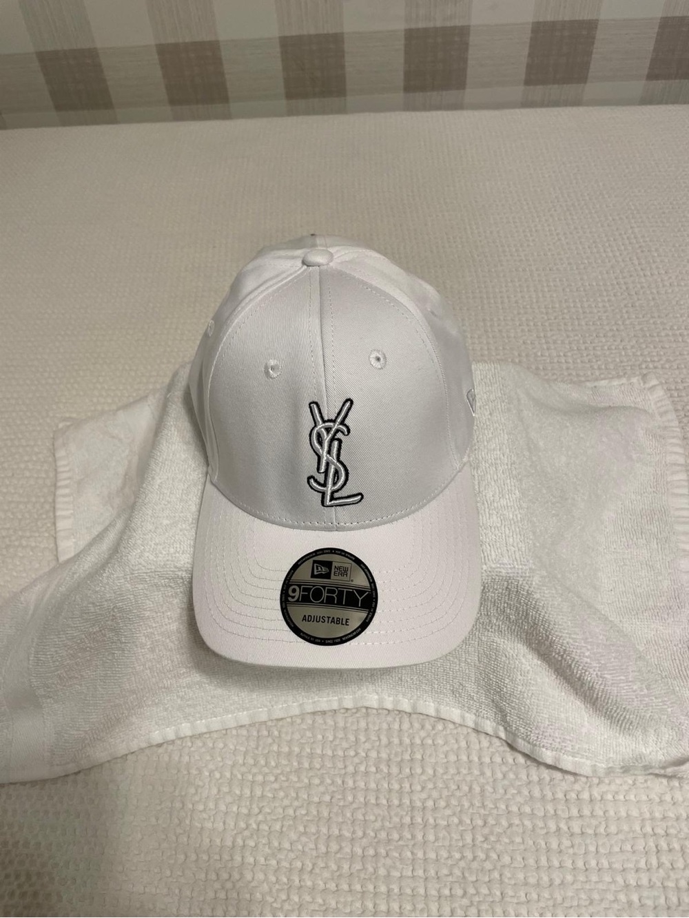 Yves Saint Laurent White Kids Baseball Cap with Black Embroidered YSL Logo